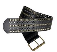 Mirweon Ceinture large robuste punk avec œillets métalliques cloutés en simili cuir unisexe Rock Hip Hop ceinture creuse, Noir , A