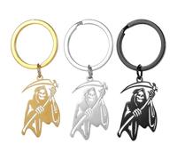 Mirweon Lot de 3 porte-clés gothique en forme de faux - Accessoires de festival d'Halloween - Breloque en acier inoxydable pour sacs, loisirs créatifs, cadeaux d'Halloween