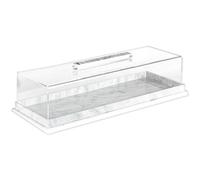 Mirweon Plateau à gâteau élégant en acrylique avec couvercle pour cupcakes, desserts, boulangerie, récipient de stockage des aliments, présentoir rectangulaire avec couvercle