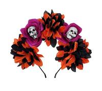 Mirweon Serre-tête mexicain avec couronne de roses et fleurs - Serre-tête squelette à fleurs - Pour Halloween - Dias des Los Muerto - Fête costumée