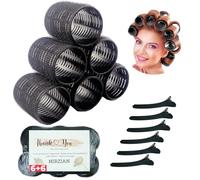 Lot de 12 bigoudis avec pinces - 6 grands rouleaux de 50 mm et 6 pinces - Bigoudis sans chaleur pour cheveux longs et courts - Rouleaux auto-agrippants pour volume et coiffage des cheveux - Facile à