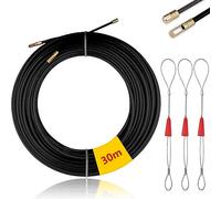 Mis.Moon 30M Tire Fils Electrique Aiguille Nylon, Φ 4mm, avec 3 Tête Flexible de Guidage, Electricien Tire Fil Aiguille Passe Cable, Enfileur Fils électrique, Câble de Fil Électrique Tirant -Noir