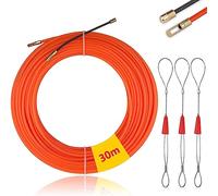 Mis.Moon 30M Tire Fils Electrique Aiguille Nylon, Φ 4mm, avec 3 Tête Flexible de Guidage, Electricien Tire Fil Aiguille Passe Cable, Enfileur Fils électrique, Câble de Fil Électrique Tirant(Orange)
