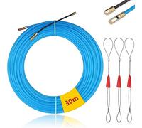 Mis.Moon 30M Tire Fils Electrique Aiguille Nylon, Φ 4mm, avec 3 Tête Flexible de Guidage, Electricien Tire Fil Aiguille Passe Cable, Enfileur Fils électrique, Câble de Fil Électrique Tirant -Bleu