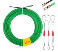 Mis.Moon 30M Tire Fils Electrique Aiguille Nylon, Φ 4mm, avec 3 Tête Flexible de Guidage, Electricien Tire Fil Aiguille Passe Cable, Enfileur Fils électrique, Câble de Fil Électrique Tirant -Vert