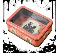 Misaakoeq Boîte à bonbons d'Halloween, petite boîte en fer blanc d'Halloween | Conteneur de stockage de boîtes de conserve | Boîtes de rangement rectangulaires portables en métal, boîte rectangulaire