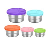Misaakoeq Conteneur Alimentaire Métallique | 5 Boîtes Repas Réutilisables avec Couvercles,Ensemble de Bols Ronds Empilables pour Stockage Cuisine Préparation Quotidienne Salade Voyage Pique-nique