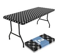 misaya Lot de 2 nappes rectangulaires en vinyle, nappe élastique ajustée avec revers en flanelle, nappes de table en plastique imperméable pour tables pliantes de 1,8 m, pour camping, intérieur et