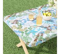misaya Nappe rectangulaire en vinyle, 100 % imperméable, bords élastiques, dos en flanelle, pour tables pliantes de 1,8 m, pour pique-nique, extérieur (feuilles, 76,2 x 182,9 cm)
