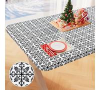 misaya Nappe rectangulaire en Vinyle, Nappe élastique ajustée avec Envers en Flanelle, 100% Plastique imperméable, pour Tables Pliantes de 1,8 m, pour Pique-Nique, Camping, extérieur (Noir, 76,2 x