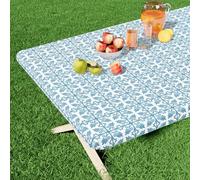 misaya Nappe rectangulaire en Vinyle, Nappe élastique ajustée avec Envers en Flanelle, 100% Plastique imperméable, pour Tables Pliantes de 1,8 m, pour Pique-Nique, Camping, extérieur (Turquoise, 76,2