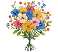 MISCER Diamond Painting Bouquet de Fleurs avec Chaîne, Broderie Diamant Kit Complet Fleurs Multicolores Attrape-Soleil, DIY 5D Diamond Painting Décoration de Fenêtre Maison Cadeau, 20x20cm