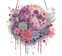 MISCER Diamond Painting Pendentif Lune avec Chaîne, Broderie Diamant Kit Complet Attrape-Soleil Lune et Fleurs, DIY 5D Diamond Painting Suspendu Décoration de Fenêtre Maison Bohème, 20x20cm