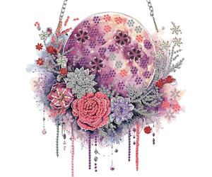 MISCER Diamond Painting Pendentif Lune avec Chaîne, Broderie Diamant Kit Complet Attrape-Soleil Lune et Fleurs, DIY 5D Diamond Painting Suspendu Décoration de Fenêtre Maison Bohème, 20x20cm