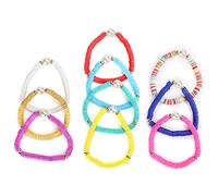 MISDBOUBM 10 Pcs Faux Pearl Bracelet Set for Women, Vintage Elastic Bracelets with Soft Pottery Beads, Colorful Fashion Jewelry in 10 Bright Colors for Beach Party Casual Wear