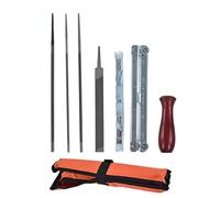 MISDBOUBM Ensemble de 8 Limes pour affûter Les tronçonneuses, kit d’Outils d’affûtage des Dents de la chaîne de tronçonneuse avec jauge de Profondeur et Manche en Bois Dur, Limes en Acier