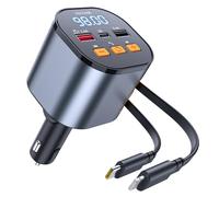 [Mise à jour 2025] Chargeur de voiture rétractable PD 81 W avec Bluetooth 5.3, émetteur FM, appels mains libres, lecteur MP3, USB et affichage LED, adaptateur Bluetooth USB-C pour tous les