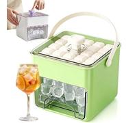 Mise à niveau 50 Cube Ice Maker avec couvercle de presse facile, 2026 nouveau plateau de cube de glace à une presse avec bac de stockage et pelle, congélateur portable moule de glace avec poign green