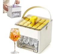 Mise à niveau 50 Cube Ice Maker avec couvercle de presse facile, 2026 nouveau plateau de cube de glace à une presse avec bac de stockage et pelle, congélateur portable moule de glace avec poig yellow