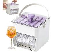 Mise à niveau 50 Cube Ice Maker avec couvercle de presse facile, 2026 nouveau plateau de cube de glace à une presse avec bac de stockage et pelle, congélateur portable moule de glace avec poig purple