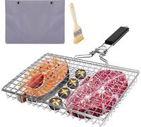 Mise à niveau Approfondir Panier de barbecue BBQ pliable Gril à poisson, Panier de barbecue à poisson, Panier de barbecue pliable en acier inoxydable avec poignée, support de barbecue portable en plei