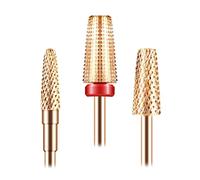 [Mise à niveau] Lot de 3 forets à ongles, forets 5 en 1 pour ongles de 3/32", corps conique et cône en carbure pour dissolvant acrylique ou gel (or rose)