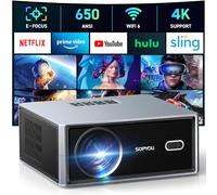 [Mise au point électrique/clé automatique] Projecteur avec WiFi et Bluetooth, 650 ANSI natif 1080p 4K, compatible avec projecteurs de films extérieurs, dernière intervention, max 1140 pouces