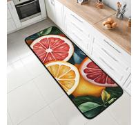Miselyshop Tapis doux en microfibre antidérapant pour couloir, chambre à coucher, salon, cuisine avec envers antidérapant - Motif tranches et feuilles d'agrumes - 60 x 180 cm