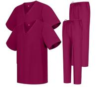 MISEMIYA - Lot de 2 ensembles - Pyjama sanitaire ensemble uniforme sanitaire unisexe - Uniformes médicales 2-6801-6802, bordeaux, XL