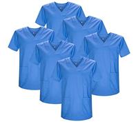 Misemiya - Lot DE 6 UNITÉS - Veste SANITAIRE Unisexe Uniforme médical Tunique à col en V Scrub Top - X-Small, Bleu Clair 21