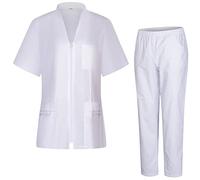 Misemiya - Uniform Scrub Set Unisexe - Uniforme médical avec Haut et Pantalon - 712-8312 - Large, Blanc
