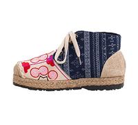 MisFox Chaussure de Sports Vintage Espadrilles à Lacets Femme Été Respirant Et Confortable Broderie Espadrilles Coloré Toile Flats