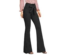 MisFox Femme Jeans Pantalons Taille Haute Vintage Stretch Slim Jean Évasé Pants avec Ceinture à nœud La Taille S-XXL