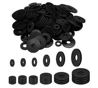 MisFun 120 Pièces Rrondelles en Caoutchouc, Kit de Rondelles Plates en Caoutchouc, Rondelle Plate Noire, Rondelle en Caoutchouc Robuste Résistant à L'abrasion pour Boulons, Entretoises, Tuyaux