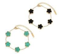 MisFun 2 Pièces Bracelets Trefle Bracelet Trefle 4 Geuilles Femme Bracelet Trèfles Porte-Bonheur Plaqué Or 18 Carats Pour Saint-Valentin Noël Fête Mariages Anniversaires Fêtes Et Cadeaux Chanceux (B)