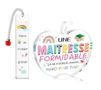 MisFun 2 Pièces Cadeau Maitresse D'école, Merci Maitresse Cadeau, Décoration de Pomme en Acrylique + Marque-Page en Acier Inoxydable, Cadeaus Fin Danne Maitresses, Cadeaus Personnalisé Maitresses