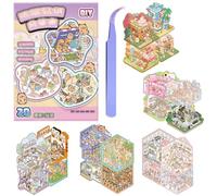 MisFun 20 Set Scene Stickers 3D DIY Amusants House Stickers Sticker Scene Miniature Fun DIY Stacking Scenes Sticker 3D Stickeres Scenes Book Avec 1 Pincette pour Adultes et Enfants (B)