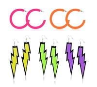 MisFun 5 Paires de Boucles D'Oreilles Multicolores en Forme de Flash Fluo, Boucles D'Oreilles Tendance RéTro AnnéEs 80, Convient pour Les FêTes à ThèMe, Les FêTes CostuméEs, Halloween, le Carnaval