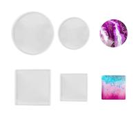 MisFun Lot de 4 dessous de verre - Moule en silicone rond carré - Résine époxy - Moule en résine époxy - Pour résine Art - Plateau à thé - Plateau à fruits