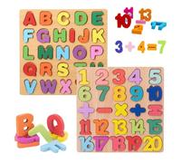 MisFun Puzzle en Bois 2 Pièces Alphabet en Bois et Numéro d'apprentissage Jouet pour Apprendre Les Lettres, Assortir et Trier, Montessori Apprentissage précoce Cadeau Jouet Éducatif