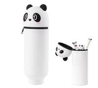 MisFun Trousse Ecole 2 en 1 en Silicone Souple Kawaii, Panda Pochette de Stylo, Thème Panda Porte-Plume, Étui en Silicone Souple pour L'école, Étui pour Fournitures Scolaires de Grande Capacité(Panda)