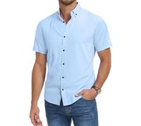 Misfuso Chemise Homme Manches Courtes Décontracté sans Repassage Bleu S