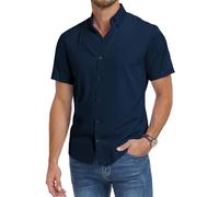 Misfuso Chemise Homme Manches Courtes Décontracté sans Repassage BleuF XL