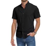 Misfuso Chemise Homme Manches Courtes en Couleur Uni Chemise d'Été sans Repassage Chemise Homme Décontracté Noir XXL