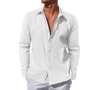 Misfuso Chemise Homme Manches Longues Coton Casual Couleur Uni Blanc XXL