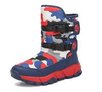 Mishansha Bottes Neige Fille Garçon Bottines Fourrure Chaudes Antidérapante Chaussures d'hiver pour Enfants, Bleu Rouge, 34 EU