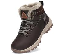 Mishansha Bottine Garçon Imperméable Neige Chaussures Fille Antidérapantes Bottes Enfant Hiver Chaussures Neige Fourrées Bottines Randonnee Marron,Gr.34