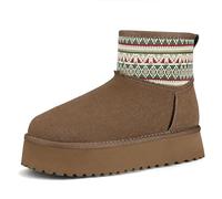 Mishansha Bottines Fourrées Femme Hiver Confortables Bottes de Neige Plateforme Antidérapant Marron Cacao 37EU