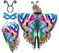 Mishopy Ailes Papillon Deguisement Enfants avec Masque Tête Boppers Cape Papillon Garçons Filles Halloween Costume Ailes Papillon Châle Party Deguisement Enfants (Blau)