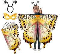 Mishopy Ailes Papillon Deguisement Enfants avec Masque Tête Boppers Cape Papillon Garçons Filles Halloween Costume Ailes Papillon Châle Party Deguisement Enfants (Gelb)